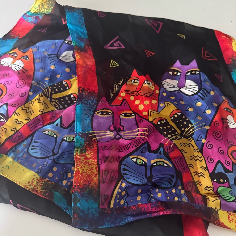 Laurel Burch Silk Cat Scarf - Picture 1 of 6